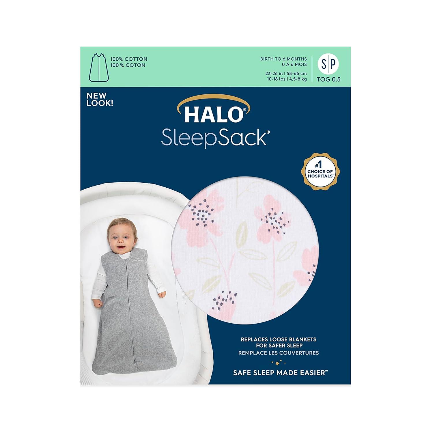 imageHALO SleepSack 100 Cotton Wearable Blanket Swaddle Transition Sleeping Bag TOG 05 Blue Thyme Large 1218 MonthsWildflower Blush