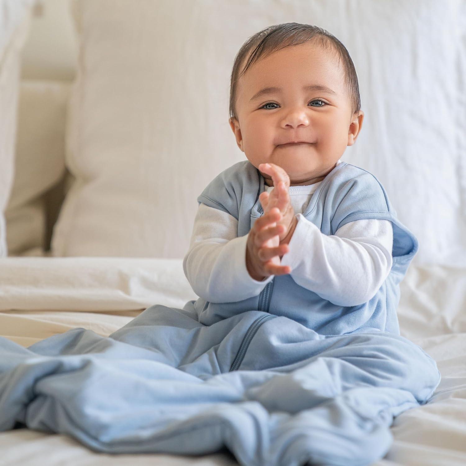 imageHALO SuperSoft Bamboo Wearable Blanket 15 TOG Buttery Soft Plush Baby Sleep Sack for Newborns Infants amp Toddlers HipHealthy Design Machine Washable 612 Months Medium OatBlue Fog