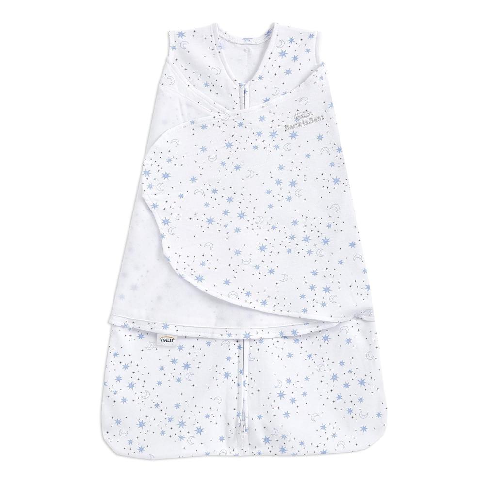 imageHALO 100 Cotton Sleepsack Swaddle 3Way Adjustable Wearable Blanket TOG 15 Baby Blue Newborn 03 MonthsMidnight Moons Blue