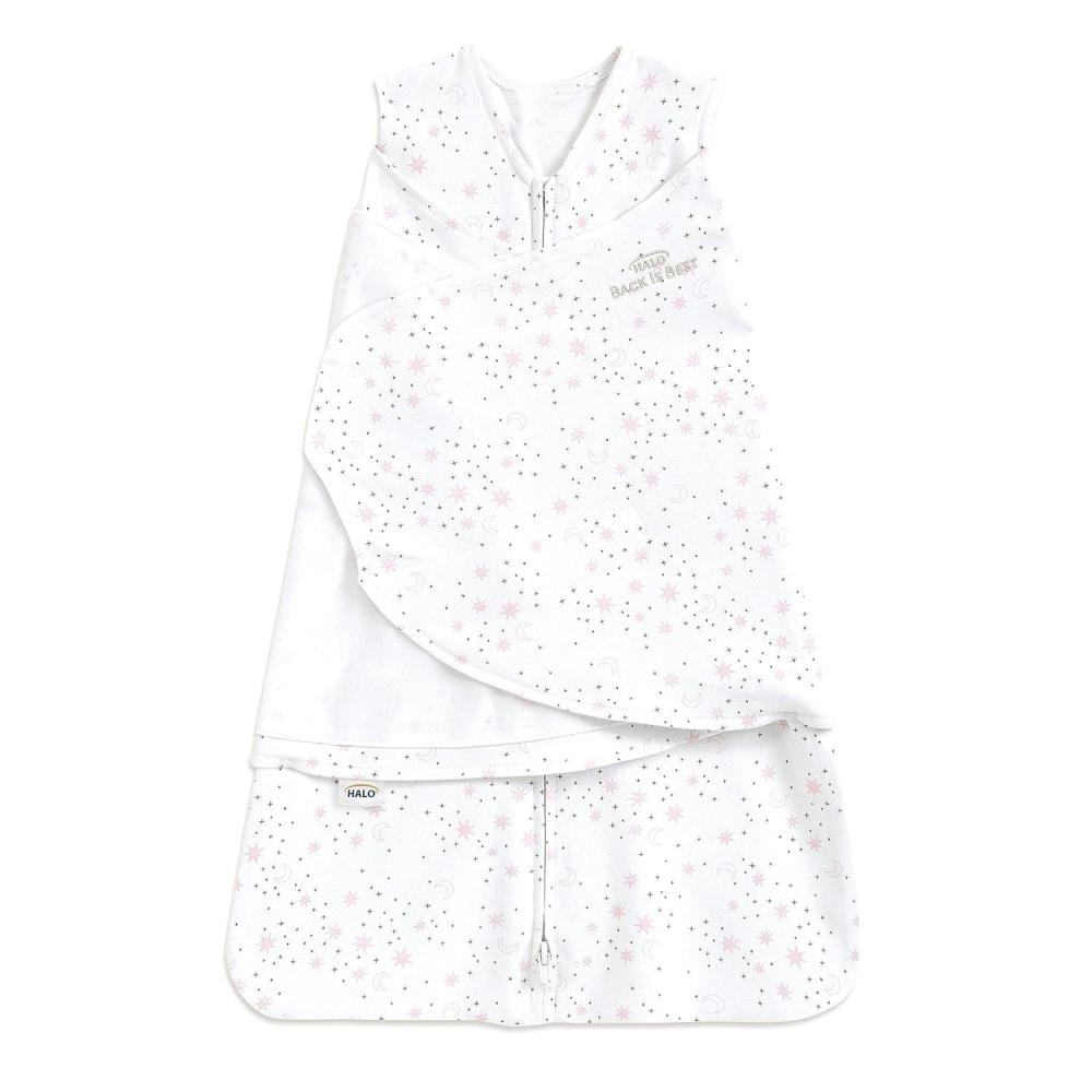 imageHALO 100 Cotton Sleepsack Swaddle 3Way Adjustable Wearable Blanket TOG 15 Baby Blue Newborn 03 MonthsMidnight Moons Pink