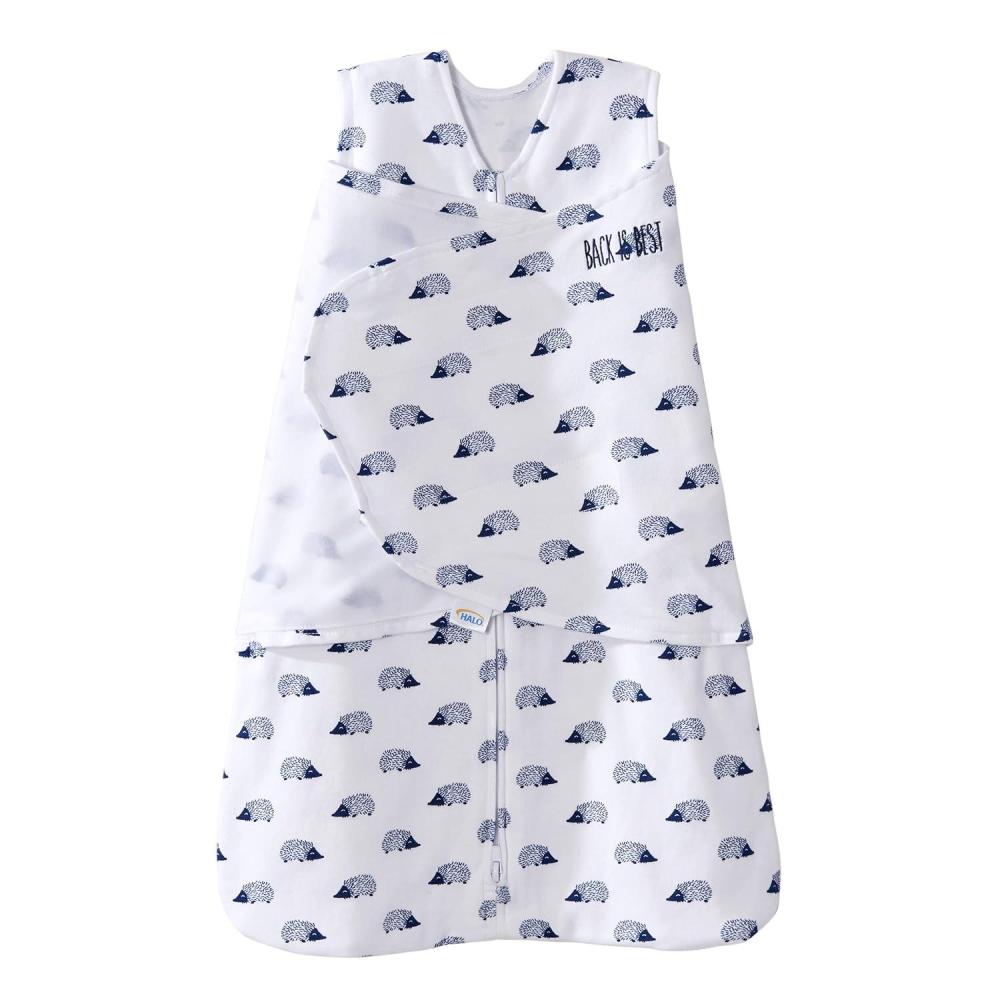 imageHALO 100 Cotton Sleepsack Swaddle 3Way Adjustable Wearable Blanket TOG 15 Baby Blue Newborn 03 MonthsNavy Hedgehog