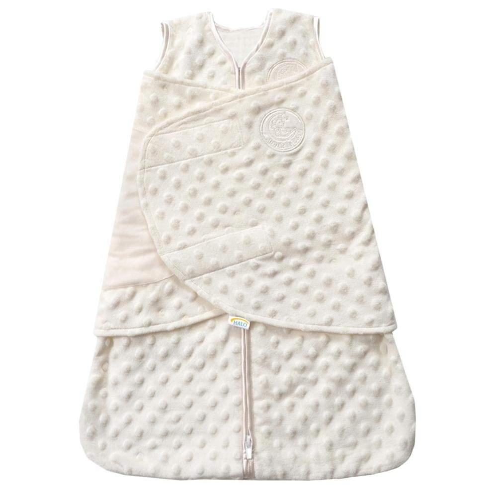 imageHALO Sleepsack Swaddle 3Way Adjustable Swaddle Blanket TOG 30 Velboa Plush Dots Cream Newborn 03 MonthsCream Plushy Dot
