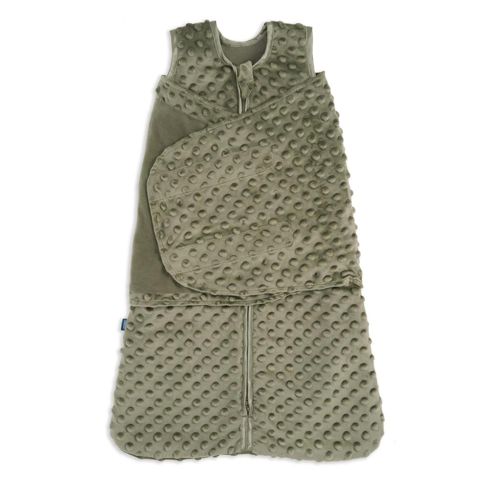 imageHALO Sleepsack Swaddle 3Way Adjustable Swaddle Blanket TOG 30 Velboa Plush Dots Cream Newborn 03 MonthsOlive Green Plushy Dot