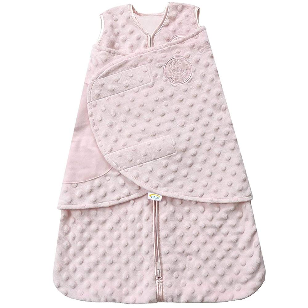 imageHALO Sleepsack Swaddle 3Way Adjustable Swaddle Blanket TOG 30 Velboa Plush Dots Cream Newborn 03 MonthsPink Plushy Dot