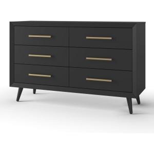 Child Craft 6-Drawer Cranbrook Double Dresser for Nursery or Bedroom, Plenty of Storage, Anti-Tip Kit Included to Prevent Tipping, Non-Toxic, Baby Safe Finish (Lunar Gray)(Ebony Black)
