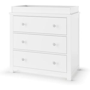 Child Craft Harmony 3 Drawer Dresser with Removable Changing Table Topper for Nursery or Bedroom, Plenty of Storage, Anti-Tip Kit Included to Prevent Tipping, Non-Toxic, Baby Safe Finish (Matte White)(White)