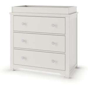 Child Craft Harmony 3 Drawer Dresser with Removable Changing Table Topper for Nursery or Bedroom, Plenty of Storage, Anti-Tip Kit Included to Prevent Tipping, Non-Toxic, Baby Safe Finish (Matte White)(Brushed Cotton)