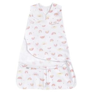 HALO 100% Cotton Sleepsack Swaddle, 3-Way Adjustable Wearable Blanket, TOG 1.5, Baby Blue, Newborn, 0-3 Months(Sunshine Rainbows)