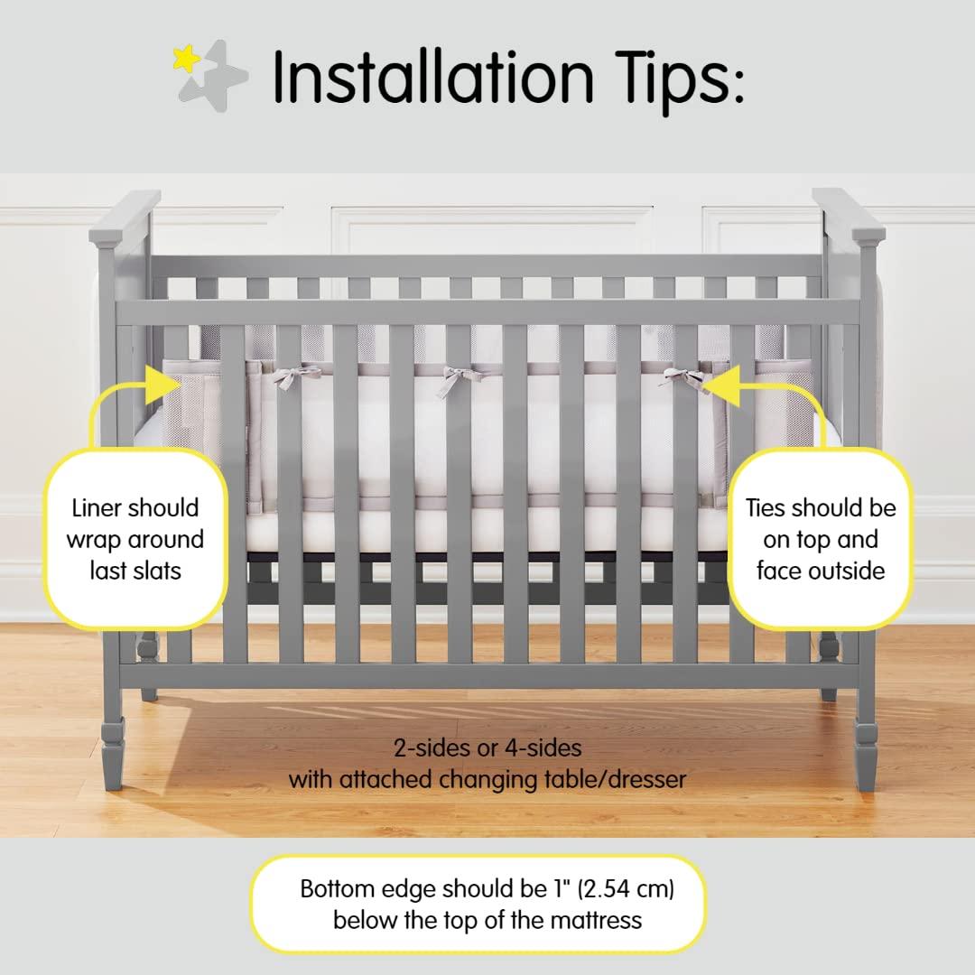 imageBreathableBaby Breathable Mesh Liner for FullSize Cribs Classic 3mm Mesh Gray Size 2FS Covers 2 SidesGray