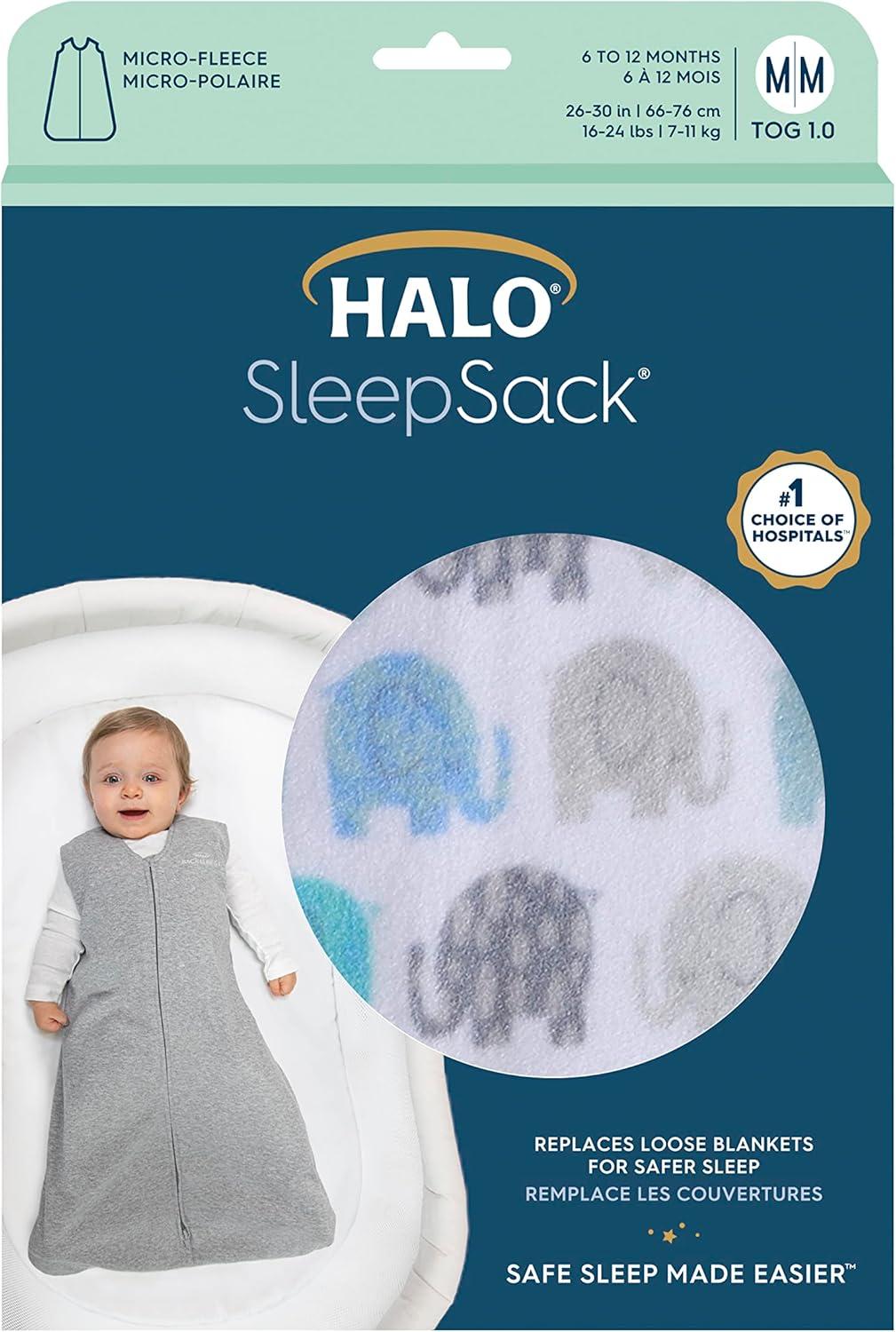 imageHALO MicroFleece Wearable Blanket Swaddle Transition Sleeping Bag TOG 10Elephant Texture