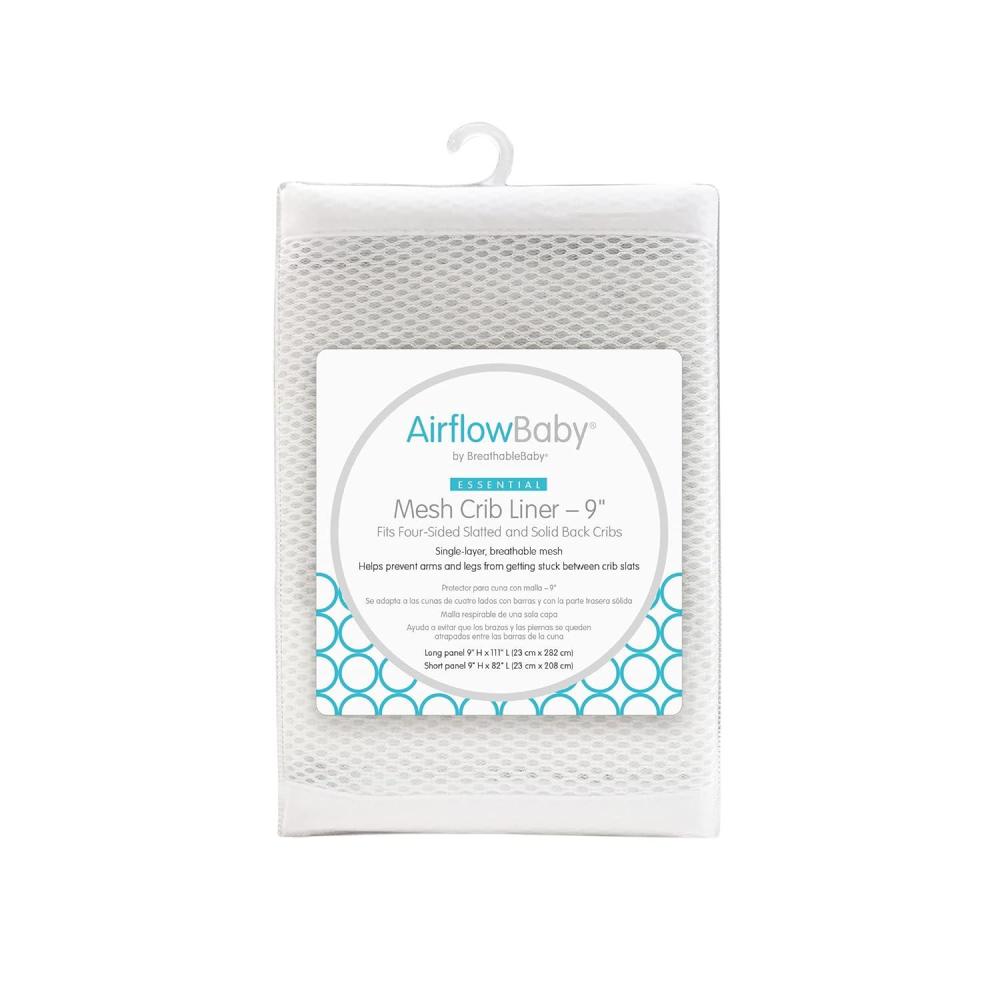 imageAirflowBaby Breathable Mesh Liner for FullSize Cribs 9 H 23cm Essential 2mm Mesh White Size 4FS Covers 3 or 4 Sides9 Inch Pack of 1