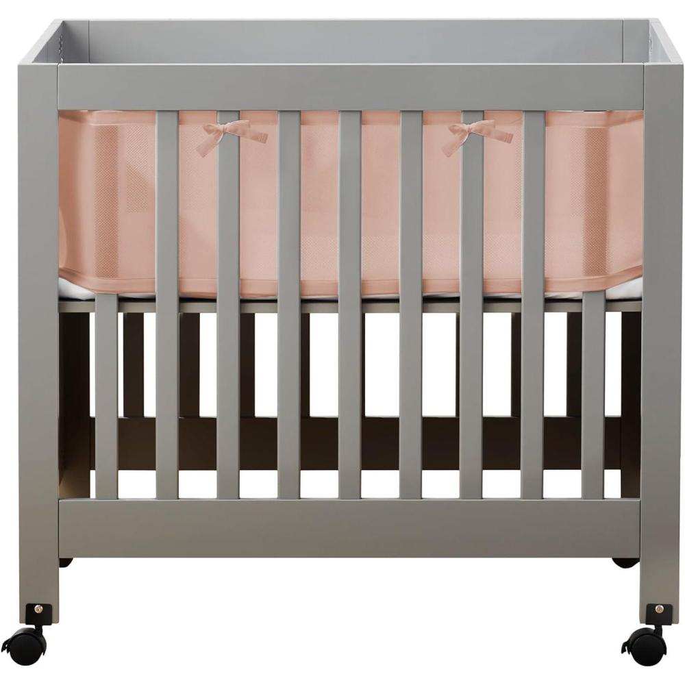 imageBreathable Mesh Liner for Mini Cribs Deluxe 4mm Mesh Shell Pink Size 4M Covers 4 Sides Mini Cribs OnlyShell Pink