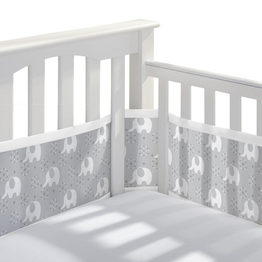 imageBreathableBaby Breathable Mesh Liner for FullSize Cribs Classic 3mm Mesh Navy Size 4FS Covers 3 or 4 SidesPeaceful Elephant Gray