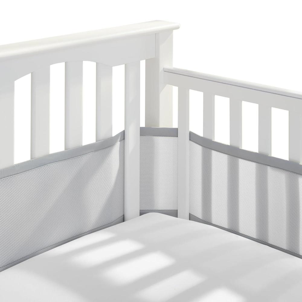 imageBreathableBaby Breathable Mesh Liner for FullSize Cribs Classic 3mm Mesh White Size 4FS Covers 3 or 4 SidesGray