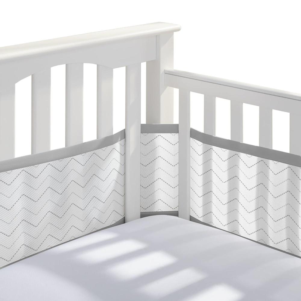 imageBreathableBaby Breathable Mesh Liner for FullSize Cribs Classic 3mm Mesh White Size 4FS Covers 3 or 4 SidesGray Chevron