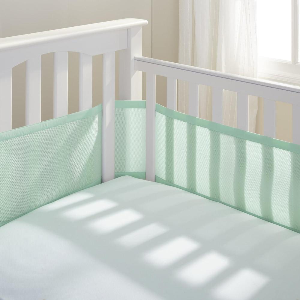 imageBreathableBaby Breathable Mesh Liner for FullSize Cribs Classic 3mm Mesh White Size 4FS Covers 3 or 4 SidesMint Green