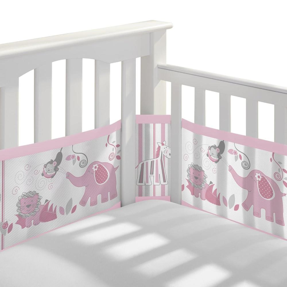 imageBreathableBaby Breathable Mesh Liner for FullSize Cribs Classic 3mm Mesh White Size 4FS Covers 3 or 4 SidesSafari Fun Girl