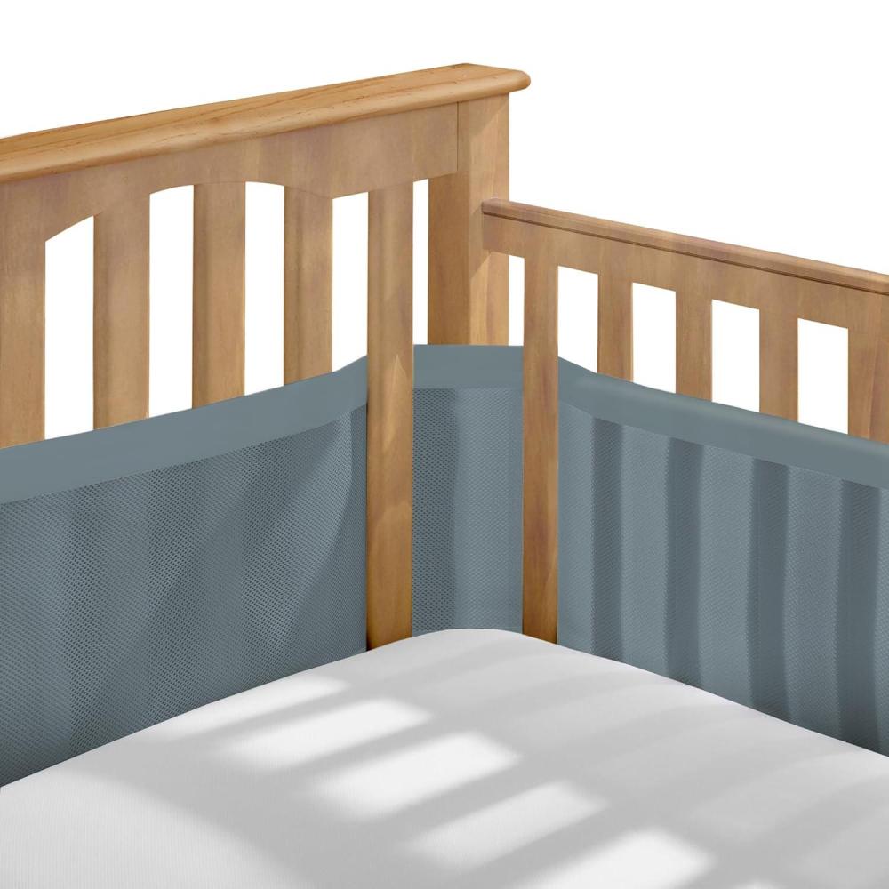 imageBreathableBaby Breathable Mesh Liner for FullSize Cribs Deluxe 4mm Mesh White Ruffle Size 4FS Covers 3 or 4 SidesBlue Haze