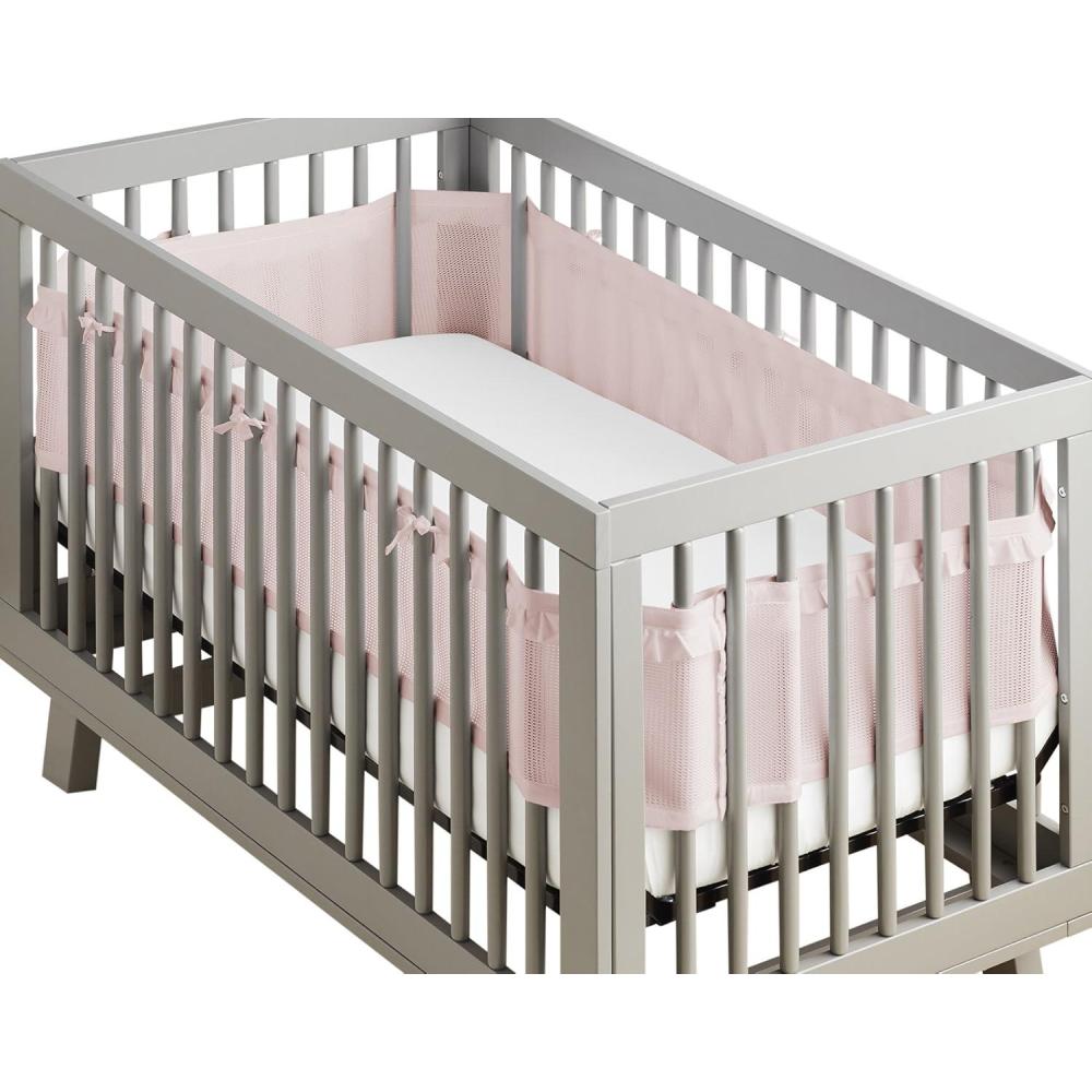 imageBreathableBaby Breathable Mesh Liner for FullSize Cribs Deluxe 4mm Mesh White Ruffle Size 4FS Covers 3 or 4 SidesBlush Ruffle