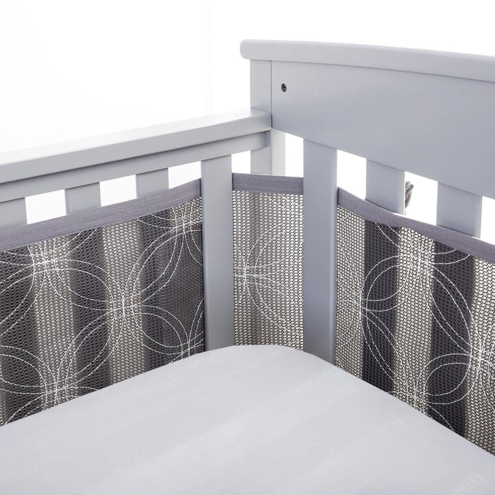 imageBreathableBaby Breathable Mesh Liner for FullSize Cribs Deluxe 4mm Mesh White Ruffle Size 4FS Covers 3 or 4 SidesGray Links
