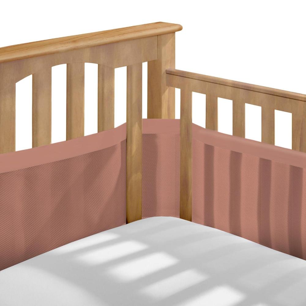 imageBreathableBaby Breathable Mesh Liner for FullSize Cribs Deluxe 4mm Mesh White Ruffle Size 4FS Covers 3 or 4 SidesRed Clay