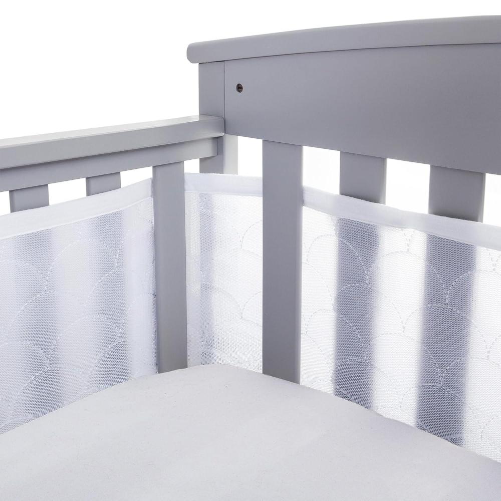 imageBreathableBaby Breathable Mesh Liner for FullSize Cribs Deluxe 4mm Mesh White Ruffle Size 4FS Covers 3 or 4 SidesWhite Scallops