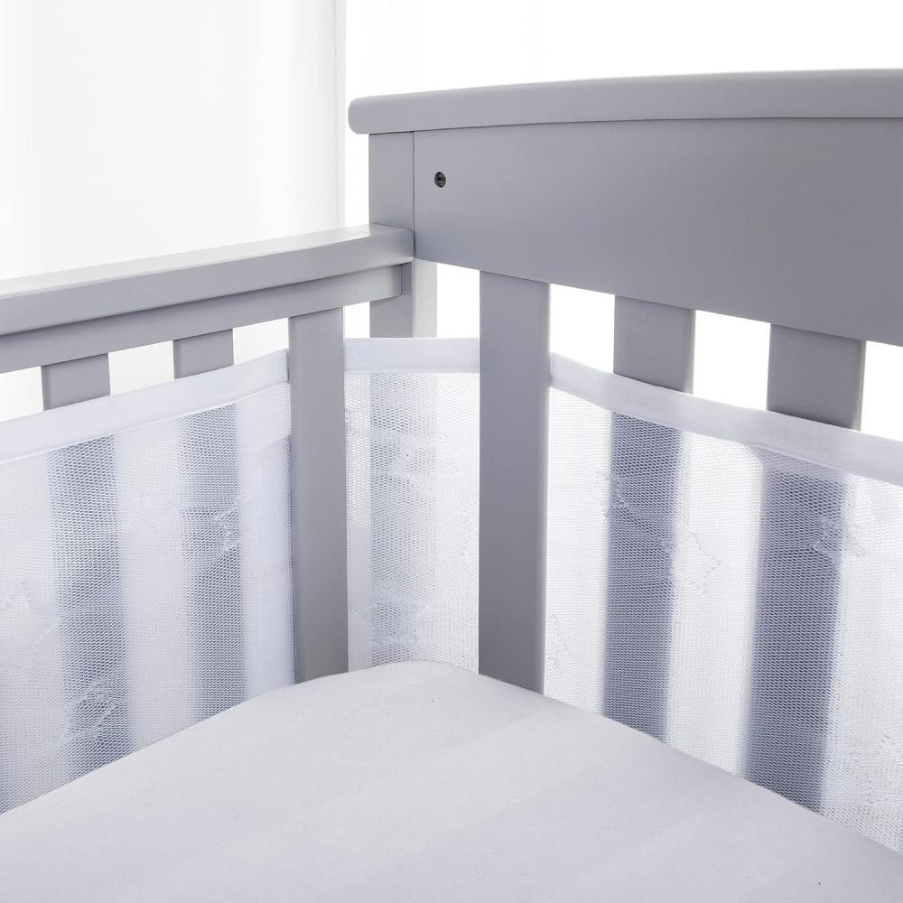 imageBreathableBaby Breathable Mesh Liner for FullSize Cribs Deluxe 4mm Mesh White Ruffle Size 4FS Covers 3 or 4 SidesWhite Stars
