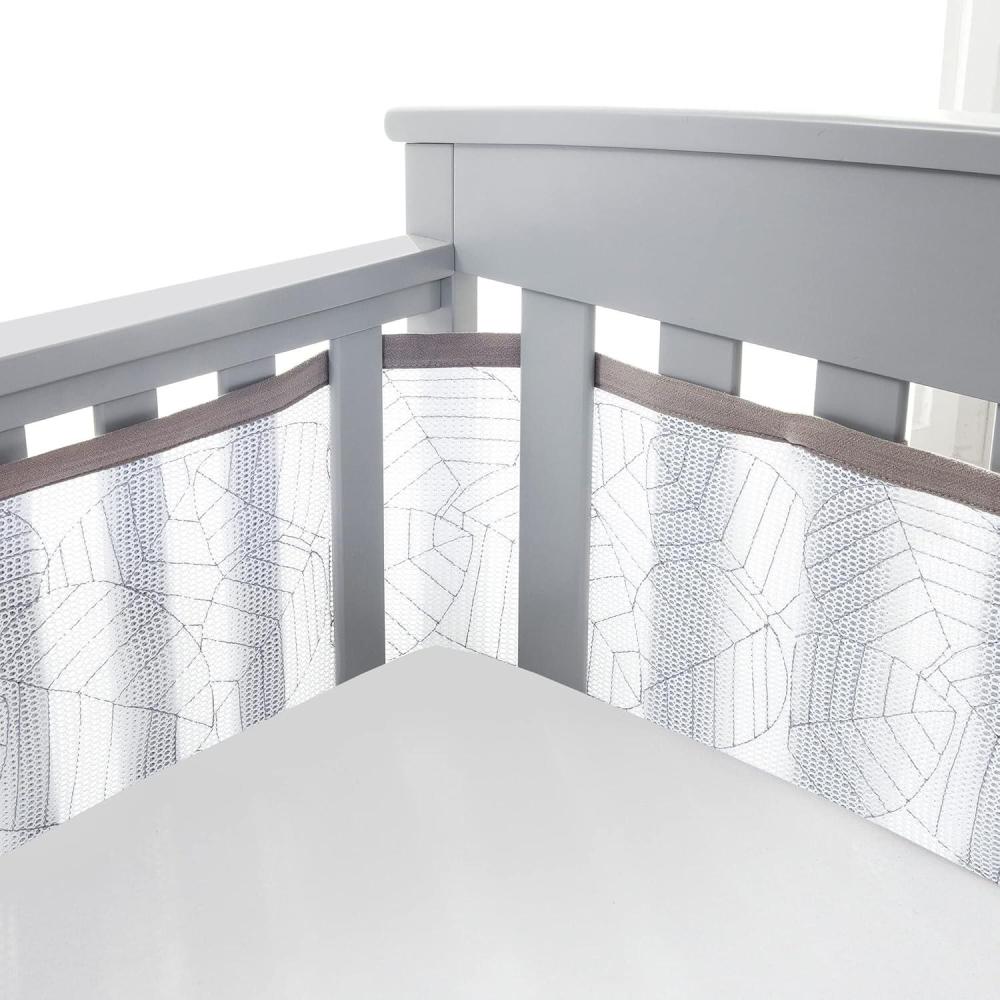 imageBreathableBaby Breathable Mesh Liner for FullSize Cribs Deluxe 4mm Mesh White Ruffle Size 4FS Covers 3 or 4 SidesWoodland Leaves