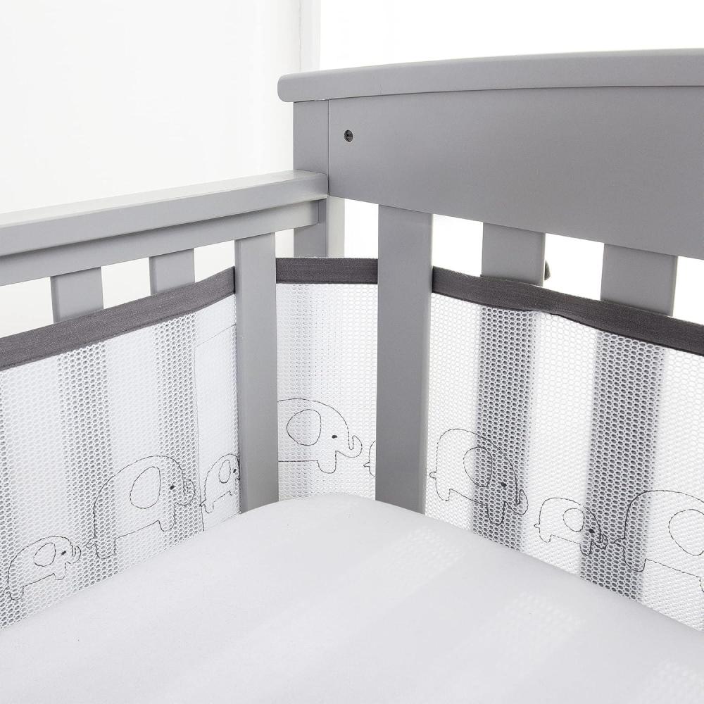 imageBreathableBaby Breathable Mesh Liner for FullSize Cribs Sheer Deluxe 5mm Mesh Clouds Size 4FS Covers 3 or 4 SidesElephants