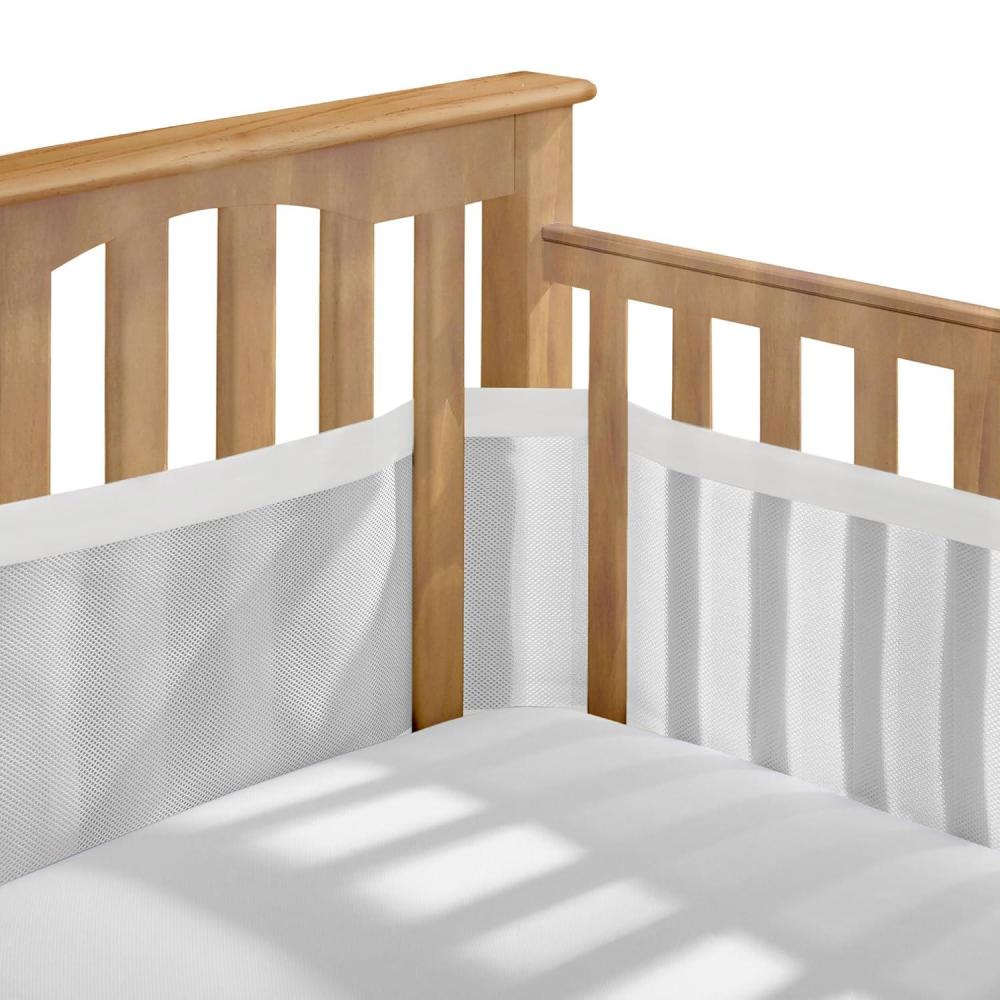 imageBreathableBaby Breathable Mesh Liner for FullSize Cribs Sheer Deluxe 5mm Mesh Clouds Size 4FS Covers 3 or 4 SidesWhite Mist