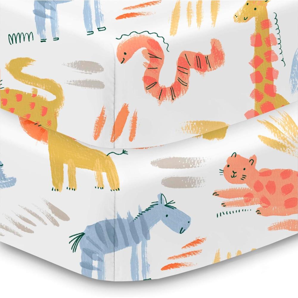 imageBreathableBaby Cotton Percale Fitted Sheet for 52 x 28132 x 71 cm Crib amp Toddler Bed Mattress Safari 2PackSafari