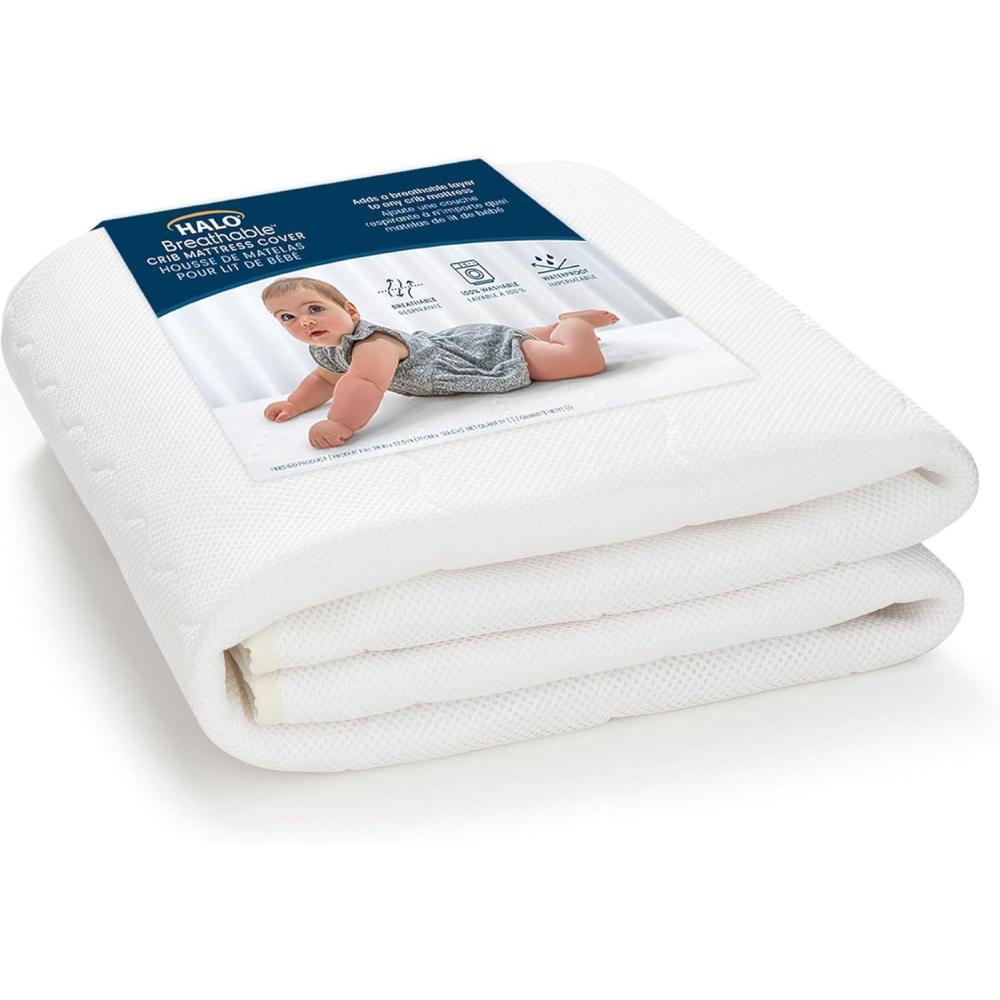 imageHALO Breathable Crib Mattress Cover Quilted Mesh Waterproof Universal Fit for Standard Crib amp Toddler Beds Easy to Change Machine Washable