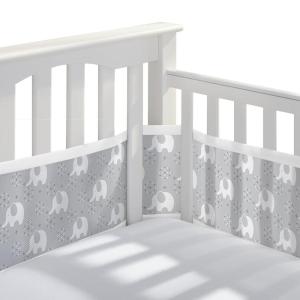 BreathableBaby Breathable Mesh Liner for Full-Size Cribs, Classic 3mm Mesh, Navy (Size 4FS Covers 3 or 4 Sides)(Peaceful Elephant Gray)