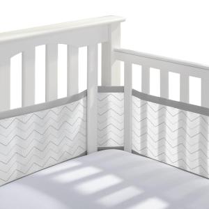 BreathableBaby Breathable Mesh Liner for Full-Size Cribs, Classic 3mm Mesh, White (Size 4FS Covers 3 or 4 Sides)(Gray Chevron)