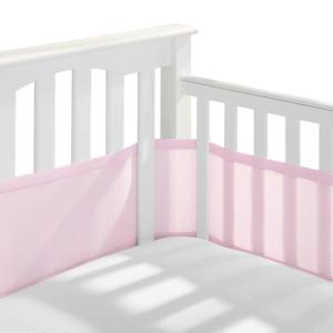 BreathableBaby Breathable Mesh Liner for Full-Size Cribs, Classic 3mm Mesh, White (Size 4FS Covers 3 or 4 Sides)(Light Pink)