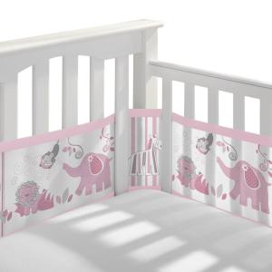 BreathableBaby Breathable Mesh Liner for Full-Size Cribs, Classic 3mm Mesh, White (Size 4FS Covers 3 or 4 Sides)(Safari Fun Girl)