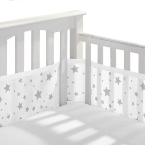 BreathableBaby Breathable Mesh Liner for Full-Size Cribs, Classic 3mm Mesh, White (Size 4FS Covers 3 or 4 Sides)(Starlight)