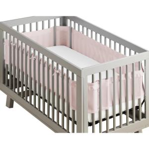BreathableBaby Breathable Mesh Liner for Full-Size Cribs, Deluxe 4mm Mesh, White Ruffle (Size 4FS Covers 3 or 4 Sides)(Blush Ruffle)