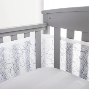 BreathableBaby Breathable Mesh Liner for Full-Size Cribs, Deluxe 4mm Mesh, White Ruffle (Size 4FS Covers 3 or 4 Sides)(Feathered Friends)