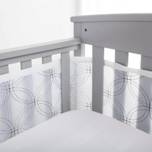 BreathableBaby Breathable Mesh Liner for Full-Size Cribs, Deluxe 4mm Mesh, White Ruffle (Size 4FS Covers 3 or 4 Sides)(White Links)