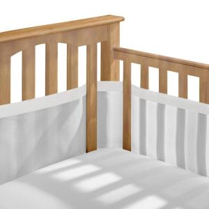 BreathableBaby Breathable Mesh Liner for Full-Size Cribs, Deluxe 4mm Mesh, White Ruffle (Size 4FS Covers 3 or 4 Sides)(White Mist)
