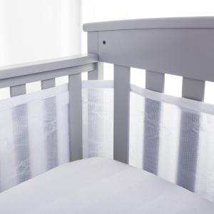 BreathableBaby Breathable Mesh Liner for Full-Size Cribs, Deluxe 4mm Mesh, White Ruffle (Size 4FS Covers 3 or 4 Sides)(White Stars)