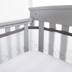 BreathableBaby Breathable Mesh Liner for Full-Size Cribs, Sheer Deluxe 5mm Mesh, Clouds (Size 4FS Covers 3 or 4 Sides)(Elephants)