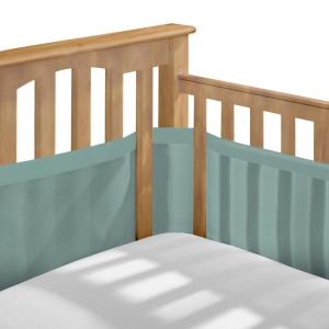 BreathableBaby Breathable Mesh Liner for Full-Size Cribs, Sheer Deluxe 5mm Mesh, Clouds (Size 4FS Covers 3 or 4 Sides)(Green Seaglass)