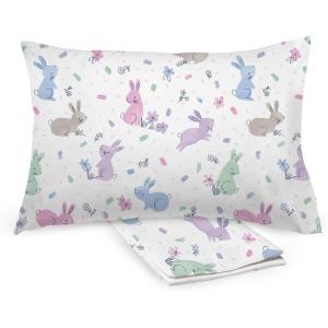 BreathableBaby Cotton Percale Pillowcase, for 13″ x 18″/33 x 46 cm Toddler Pillow, Roar (2-Pack)(Bunnies)