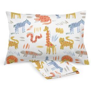 BreathableBaby Cotton Percale Pillowcase, for 13″ x 18″/33 x 46 cm Toddler Pillow, Roar (2-Pack)(Safari)