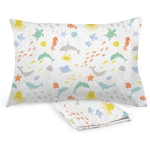BreathableBaby Cotton Percale Pillowcase, for 13″ x 18″/33 x 46 cm Toddler Pillow, Roar (2-Pack)(Sea Life)