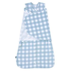 HALO Micro-Fleece Sleepsack Swaddle, 3-Way Adjustable Swaddle Blanket for Newborn and Infants, TOG 3.0 for Cold Climates, Hip Healthy, Baby Blue, Newborn, 0-3 Months(Gingham Blue)