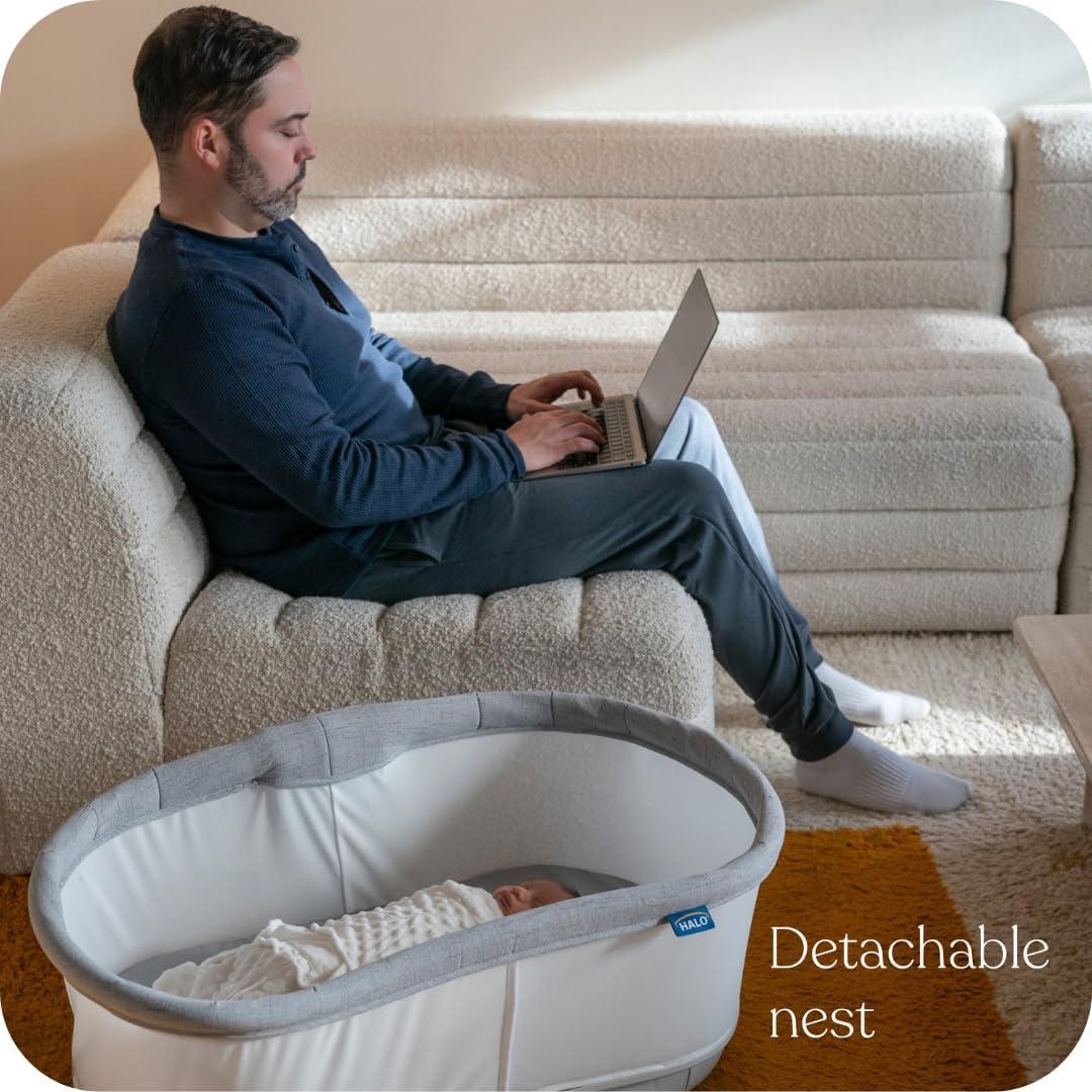 imageHALO BassiNest Connected Swivel Sleeper 30 Smart Bassinet with AutoSoothe 360 Swivel Cry Detection Rocking Vibration amp Soothing Sounds Easy Lowering Wall for Postpartum Recovery30 Connected