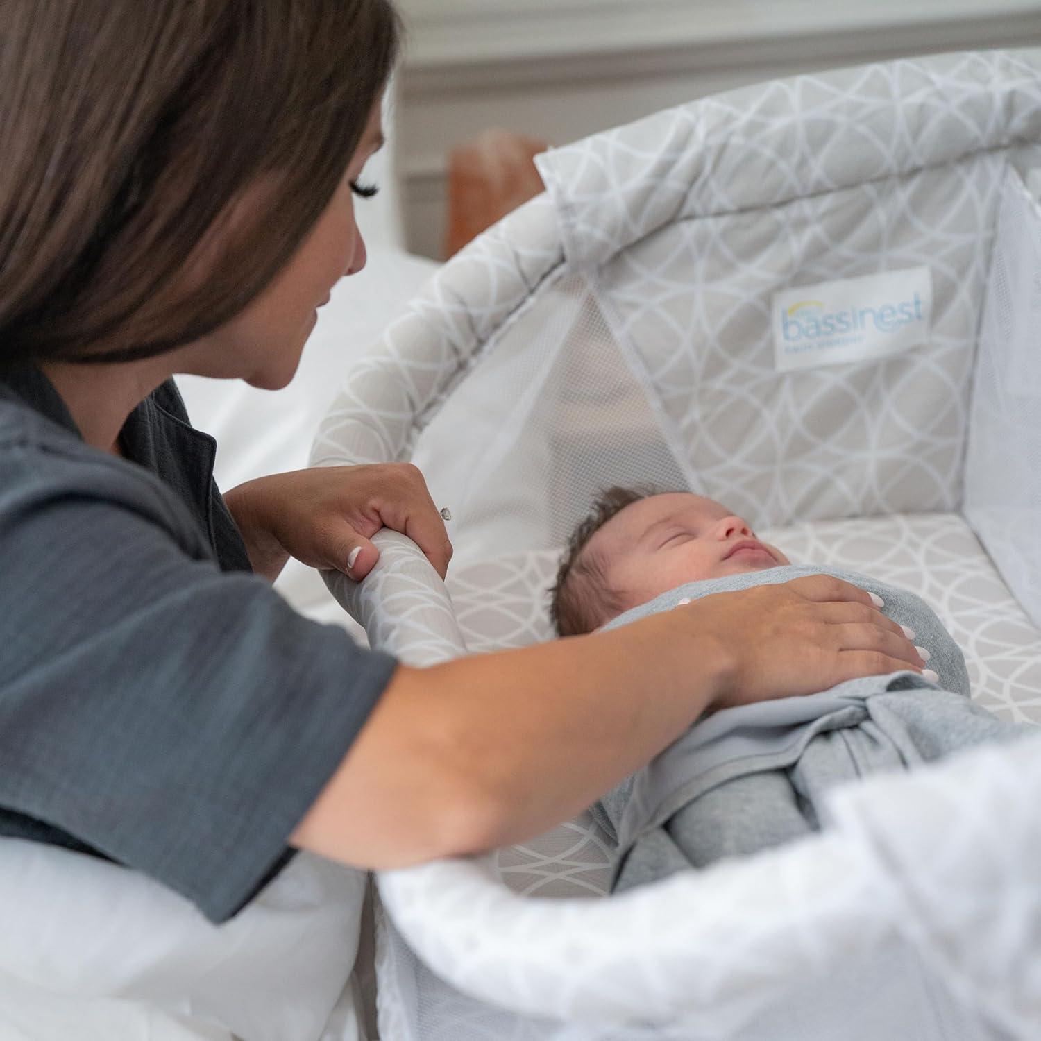 imageHALO BassiNest Twin Sleeper Bedside Double Bassinet Adjustable Soothing Center with Vibration Soothing Sounds and Lullabies Premiere Series Sand Circle